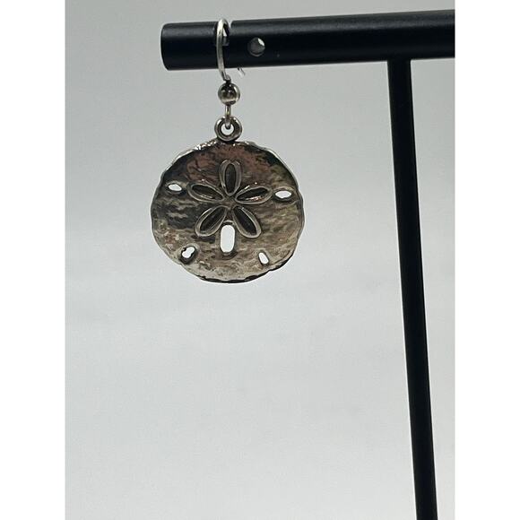 AB Designer Signed Sterling Silver 925 Coastal Beach Sand Dollar Dangle Earrings - Picture 6 of 8
